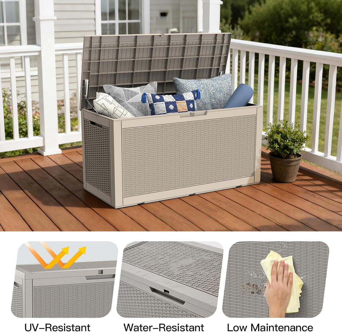 Mars Villa 100 Gallon Deck Box, Outdoor Storage Box, Outside Bin, Grey