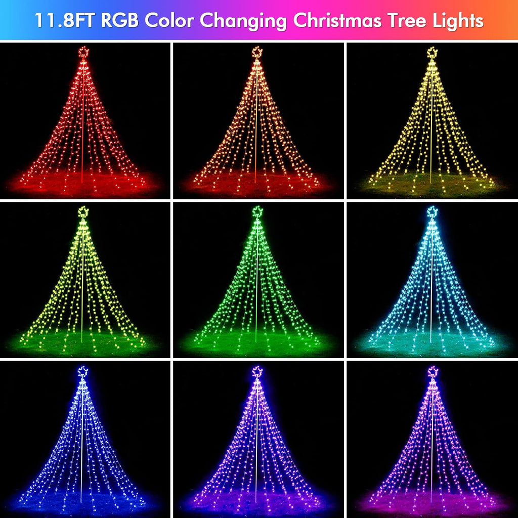 HOLILLUMA 12FT 488LED Outdoor Smart Waterfall Christmas Tree Lights