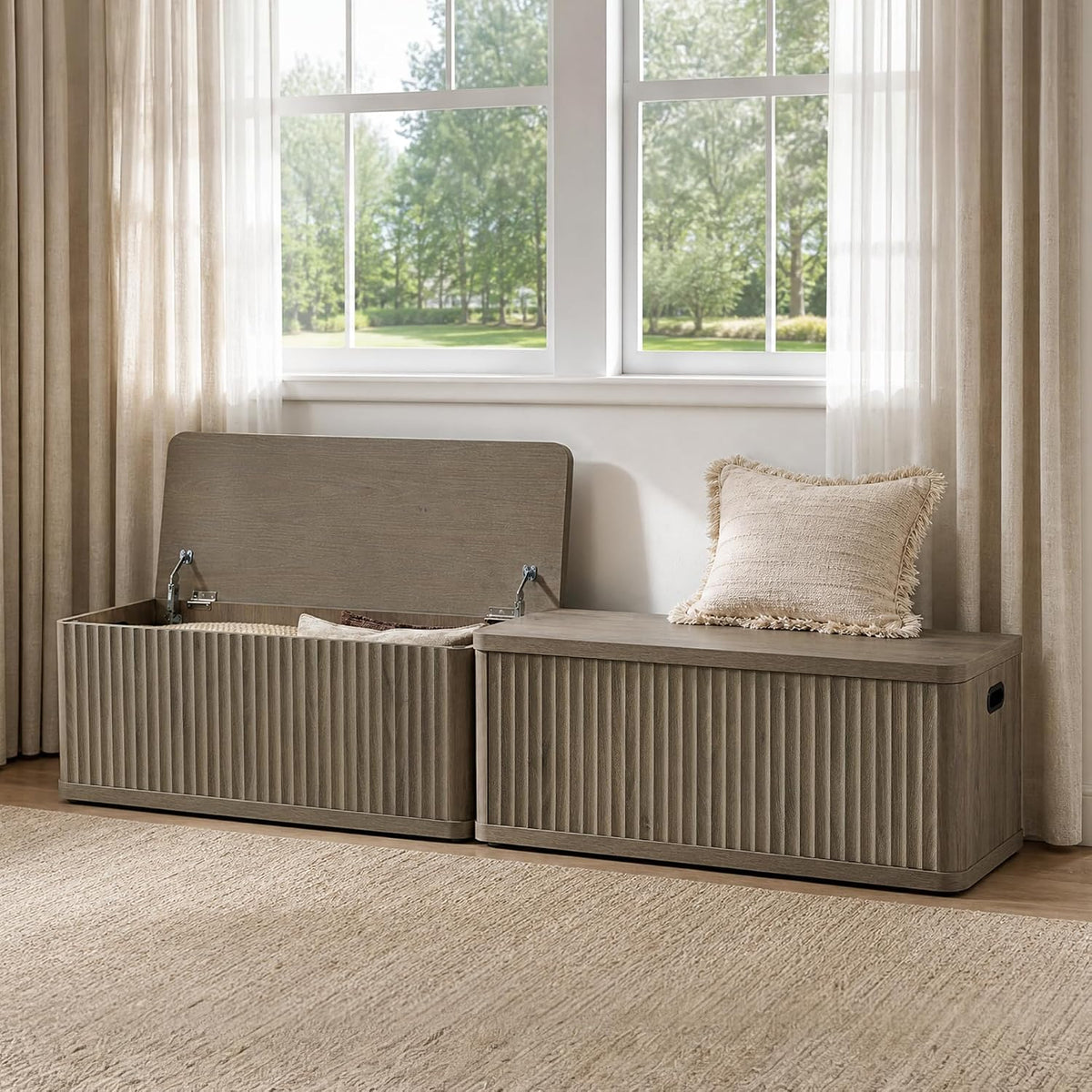 SICOTAS Storage Bench 40.2" Wide Shoe Bench with Lift Top Large Wooden Storage Chest Trunk Modern Blanket Chest with 2 Safety Hinges & Seating for Bedroom Entryway Living Room Hallway