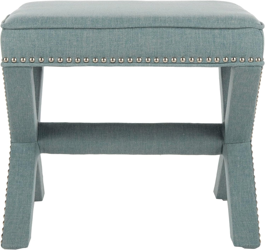 Safavieh Home Collection Palmer Sky Blue with Silver Nailhead Trim X-Bench Ottoman