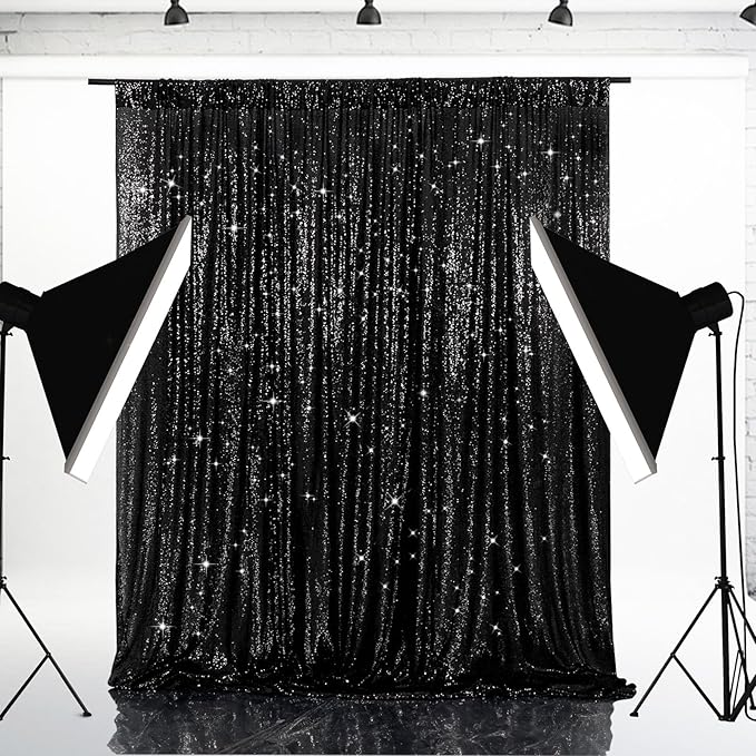 Eternal Beauty Black Sequin Backdrop, 7x7 Ft Halloween Glitter Background Curtains for Shimmer Photography Party Wedding Birthday Back Drop Decor