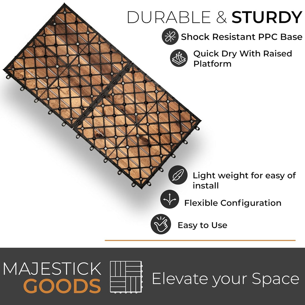 Majestick Goods 6-Pack Longboard Acacia Wood Interlocking Deck Tiles