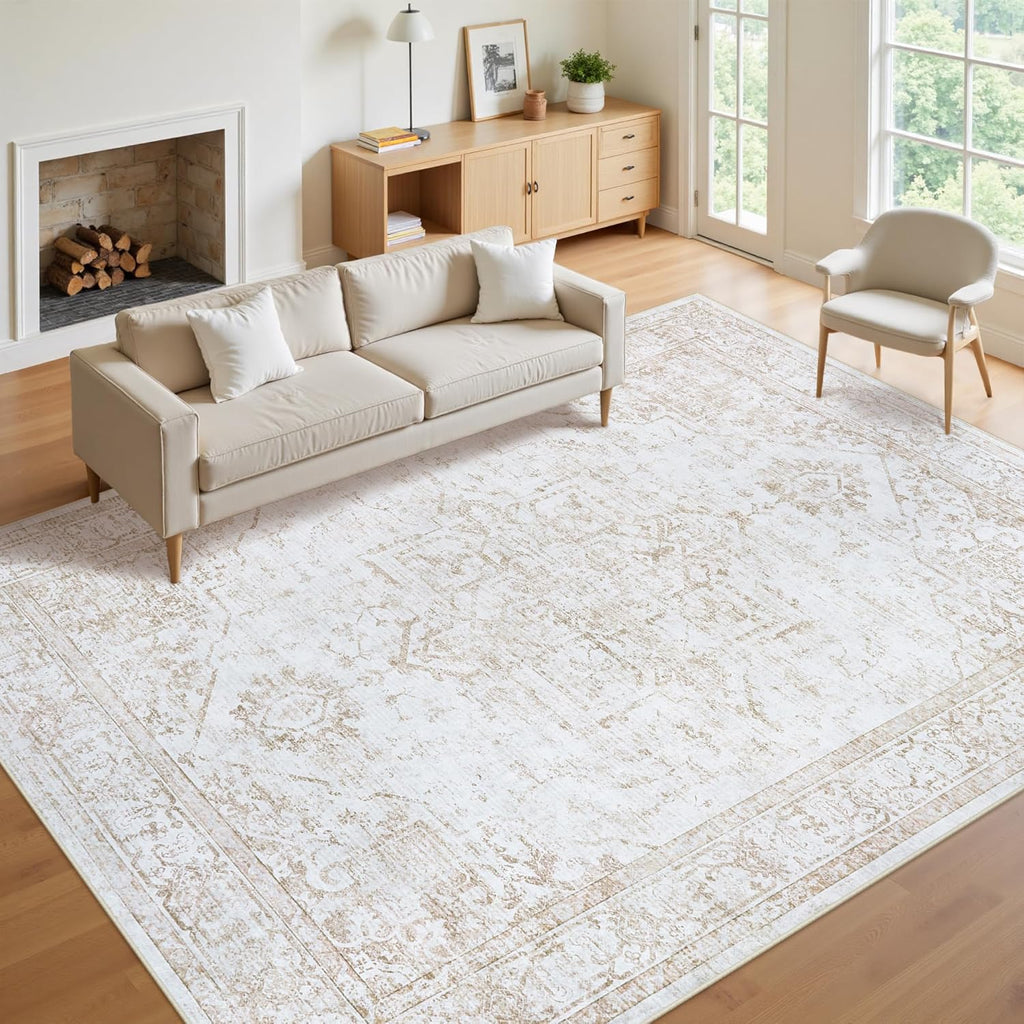 8x10 Area Rugs for Living Room Washable Non-Slip Rug Beige