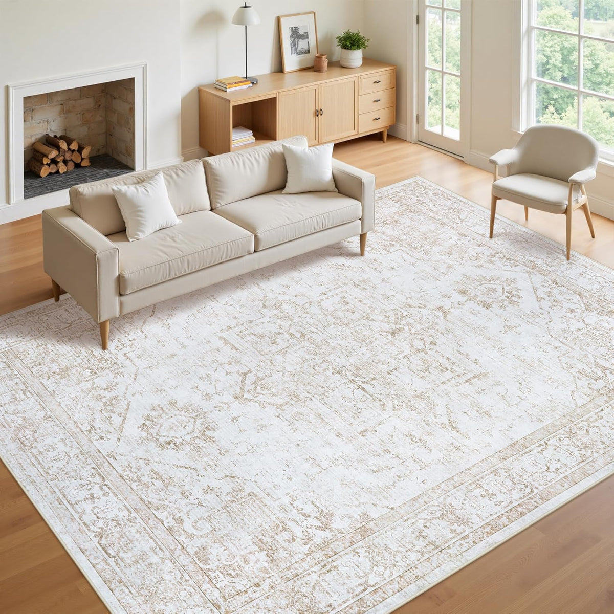 8x10 Area Rugs for Living Room Washable Non-Slip Rug Beige