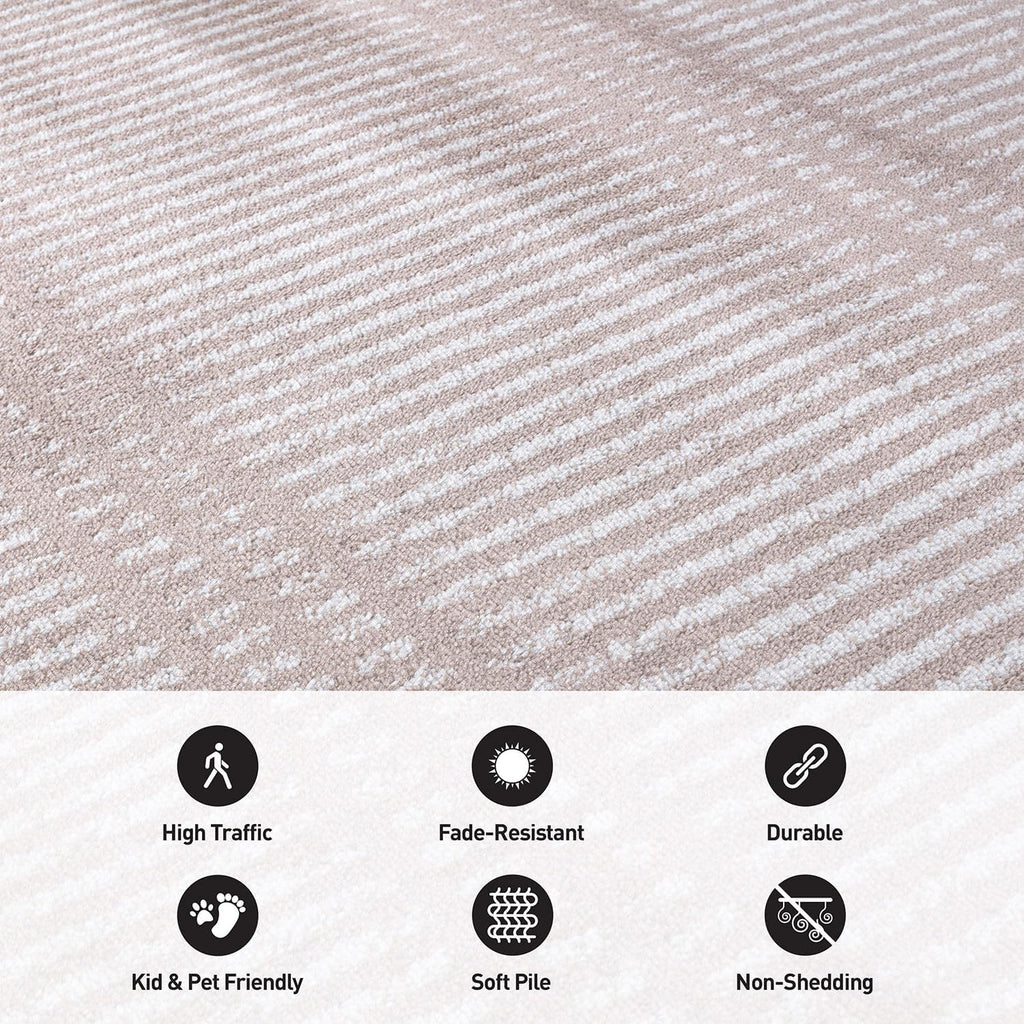 Rugshop Contemporary Stripe Lines High Traffic Area Rug Beige 5' x 7'