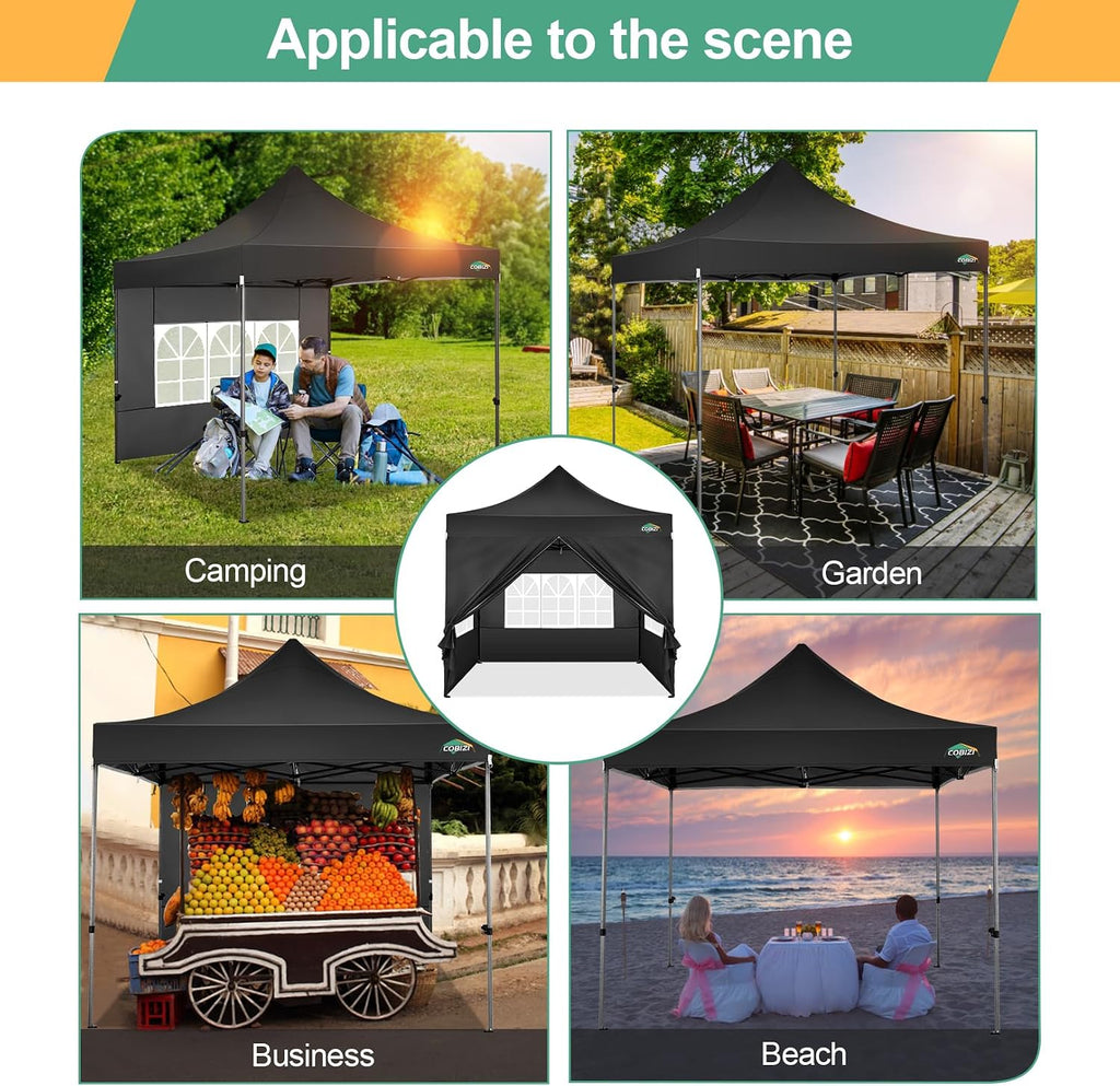 COBIZI 10x10 Heavy Duty Pop Up Canopy Tent with Sidewalls, Easy Up Canopy