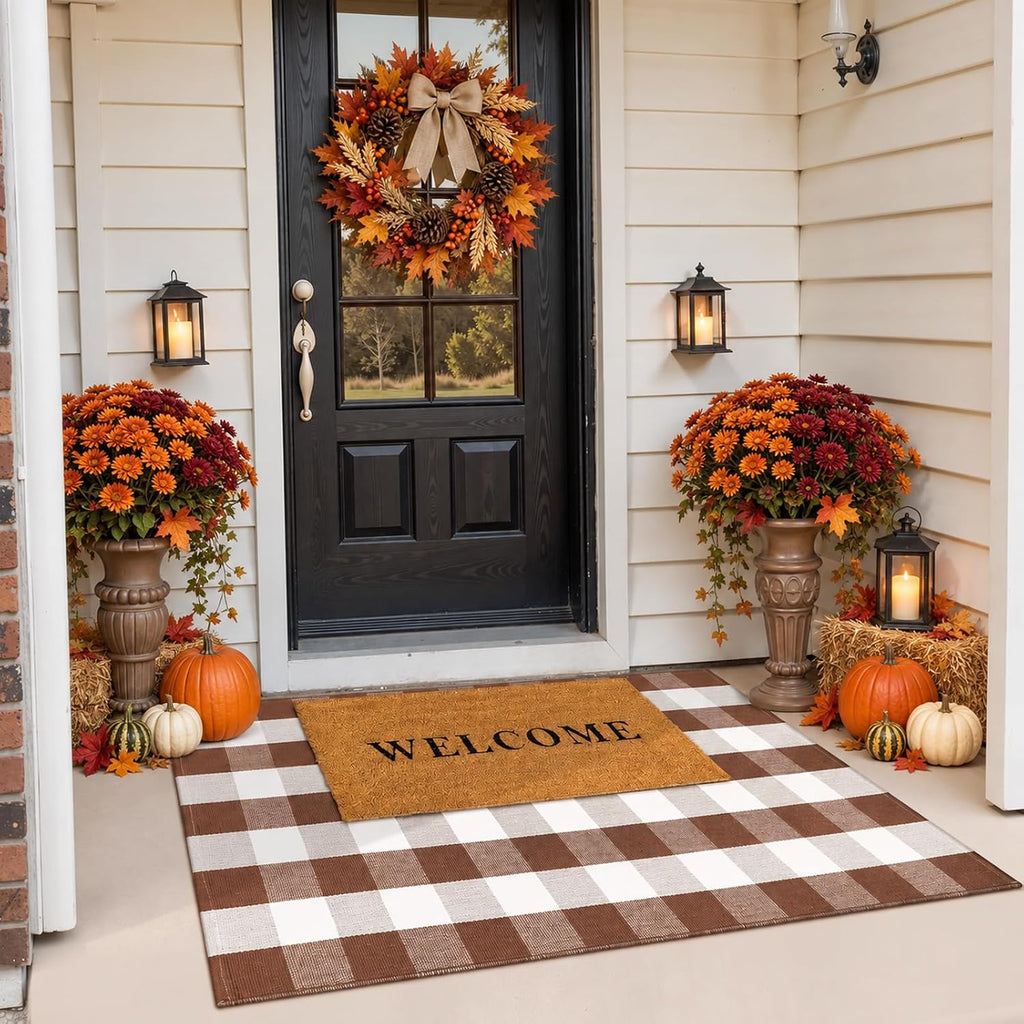 Buffalo Plaid Checkered Rug Fall Front Door Mat Washable Outdoor Rug 3'x5'