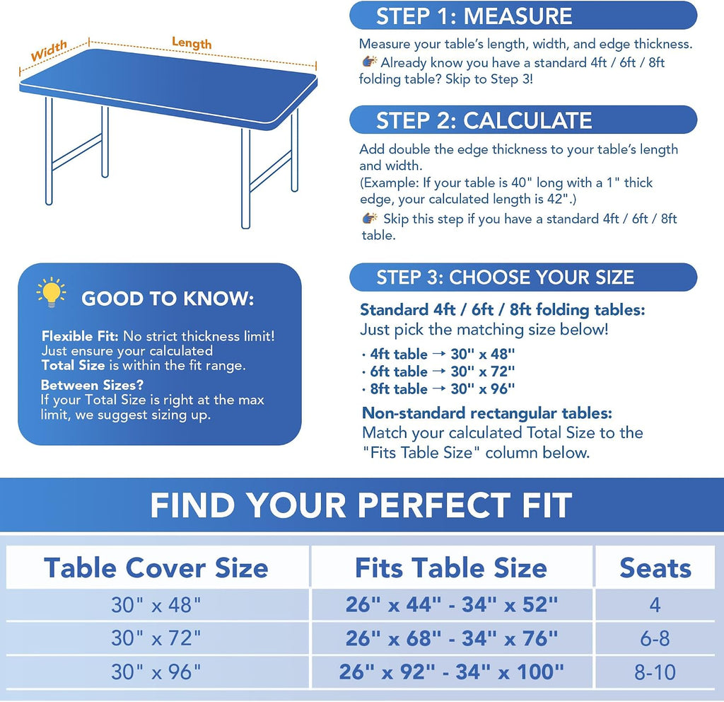 Fitted Tablecloth for 8 Foot Rectangle Tables-White Picnic Table Covers