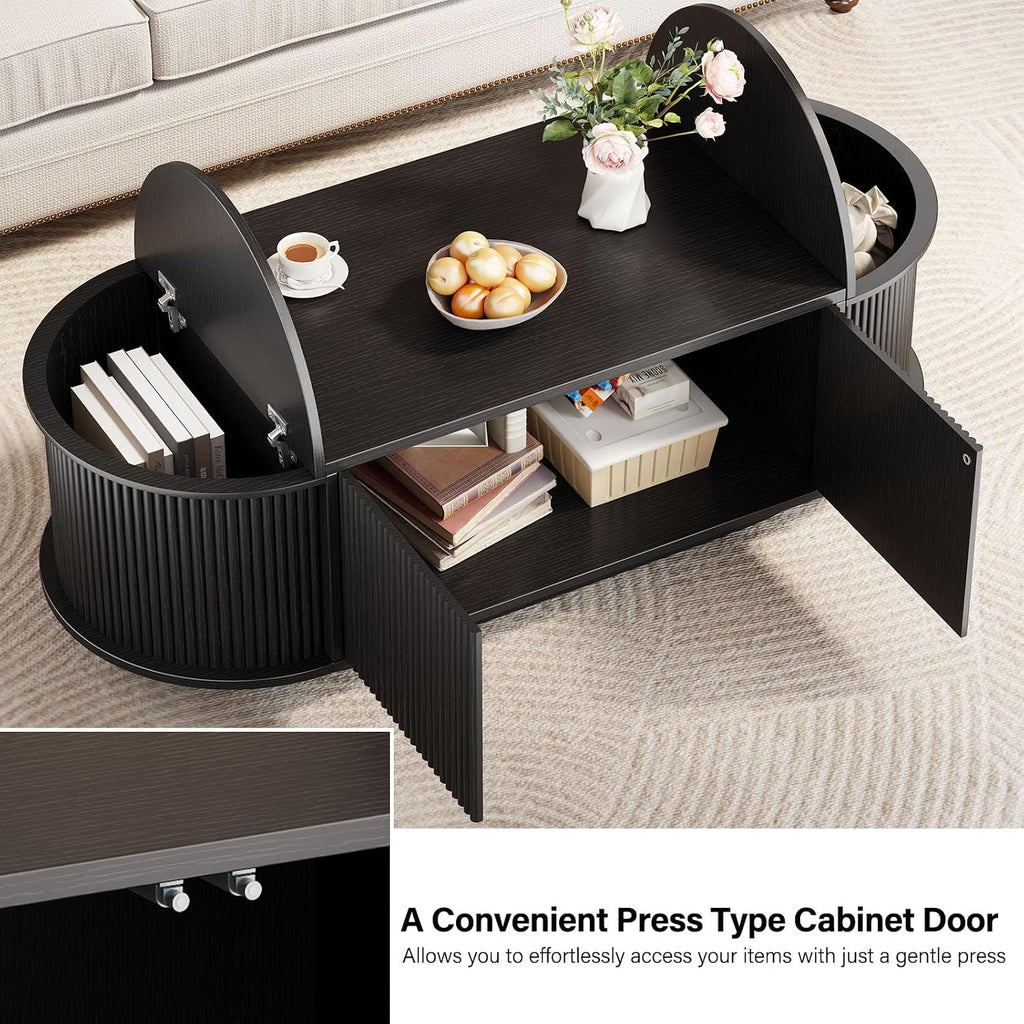 HSH 47" Oval Coffee Table with Storage, Black Coffee Table for Living Room