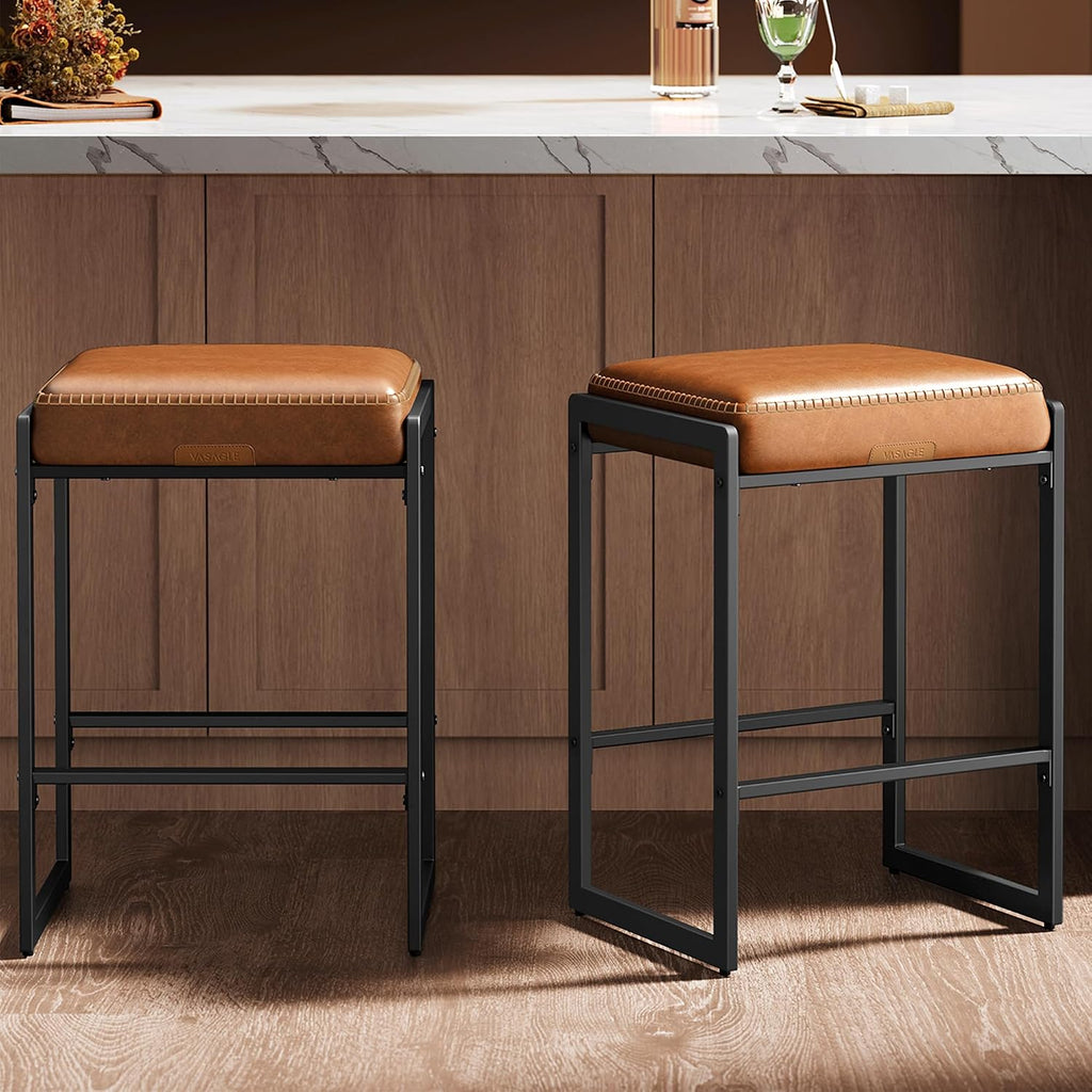 VASAGLE Bar Stools Set of 2, Counter Height, PU Leather, 26-Inch