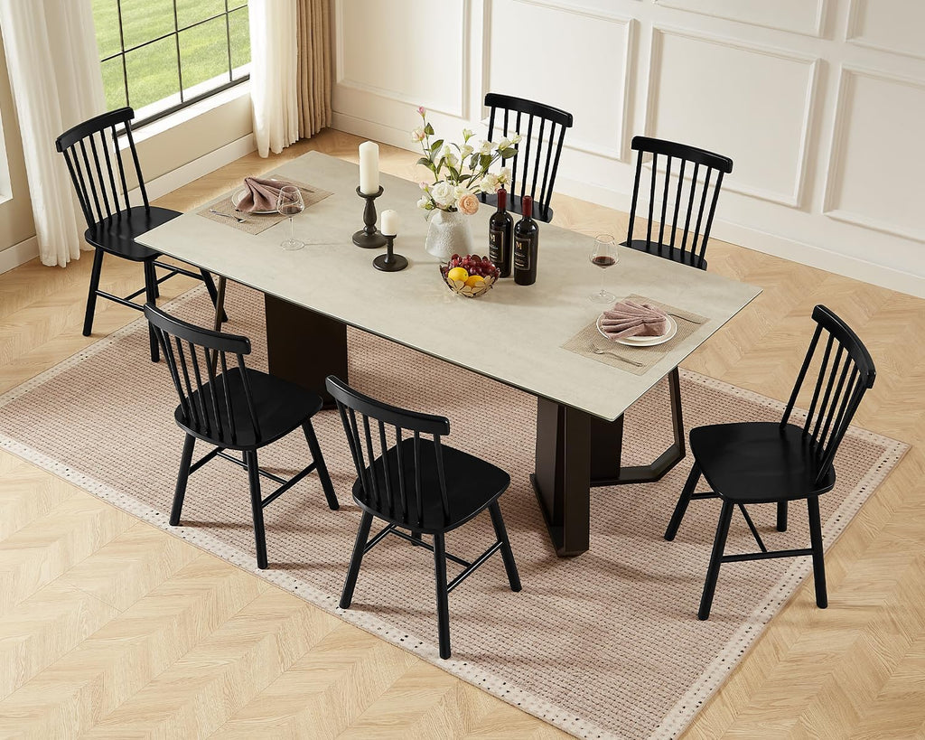 PrimeZone Windsor Dining Chairs Set of 6 with Spindle Back, Black