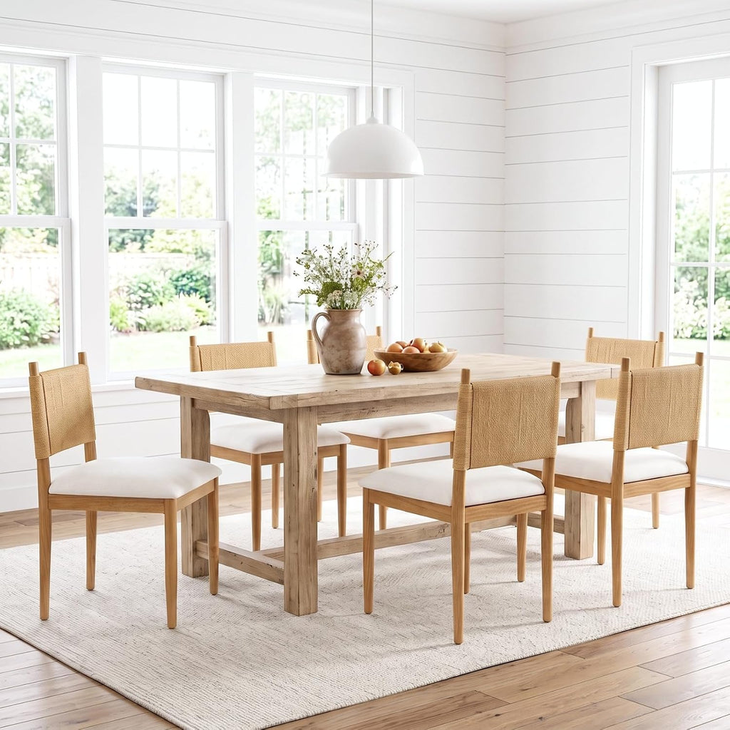 chairus Modern Coastal Woven Dining Chairs Set of 4, Natural Oak Wood