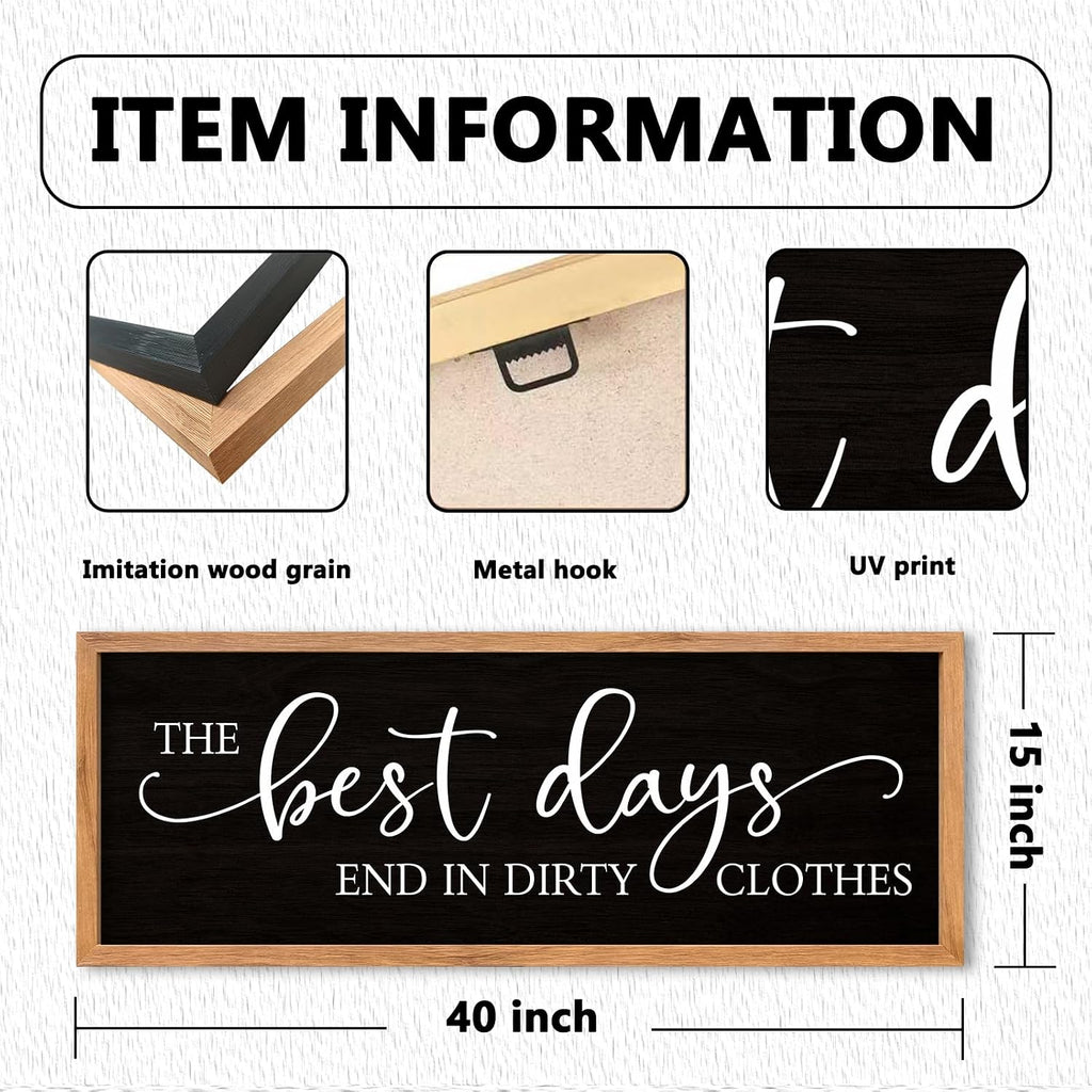 AuraPeak Laundry Room Decor Wall Art, Wood Black, 40"×15"