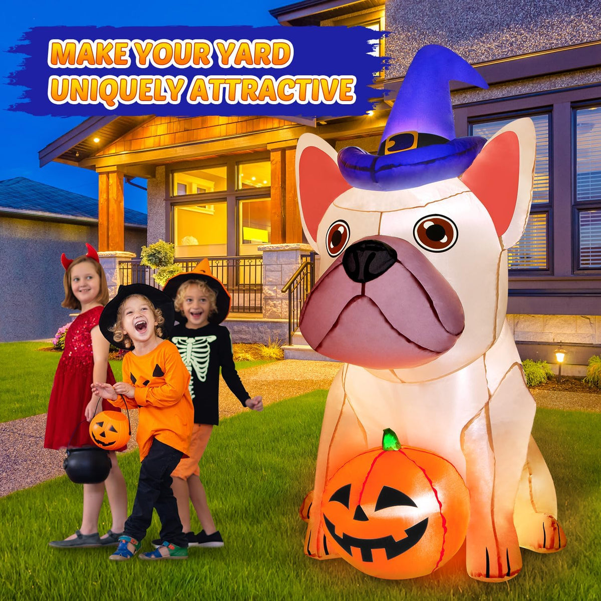 zukakii 5Ft Halloween Inflatables Decorations Build-in Bright LEDs Blow Up Yard Pumpkin with Witch Hat Halloween Decorations Outdoor Clearance Decor for Holiday Party Indoor Garden Lawn Home