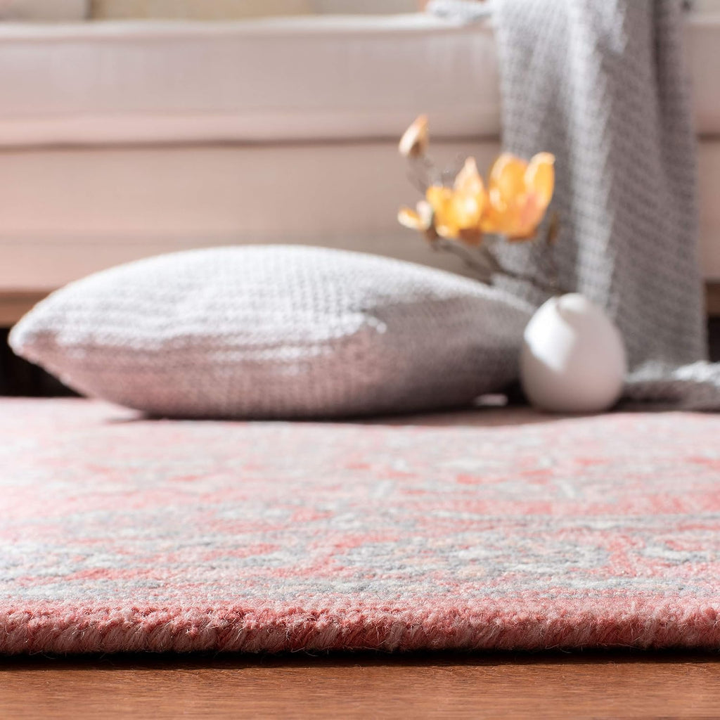 SAFAVIEH Micro-Loop Collection X-Large Area Rug - 11' x 15', Pink & Ivory, Handmade Shabby Chic Wool, Ideal for High Traffic Areas in Living Room, Bedroom (MLP504U)
