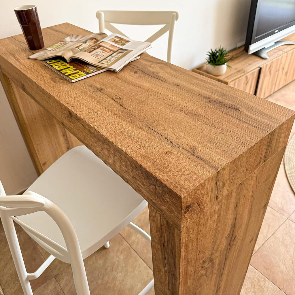 Mobili Fiver Evolution Tall Kitchen Bar Table Made in Italy | Space Saving, Counter Height Table for 2 | Modern Breakfast Bar Counter Top w/Cable Holder | Rustic Oak | 47,2 in x 15,7" in
