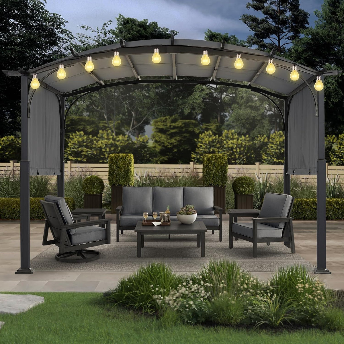 MASTERCANOPY 10x12 ft Heavy Duty Pergola with Sun Shade Canopy, Dark Grey
