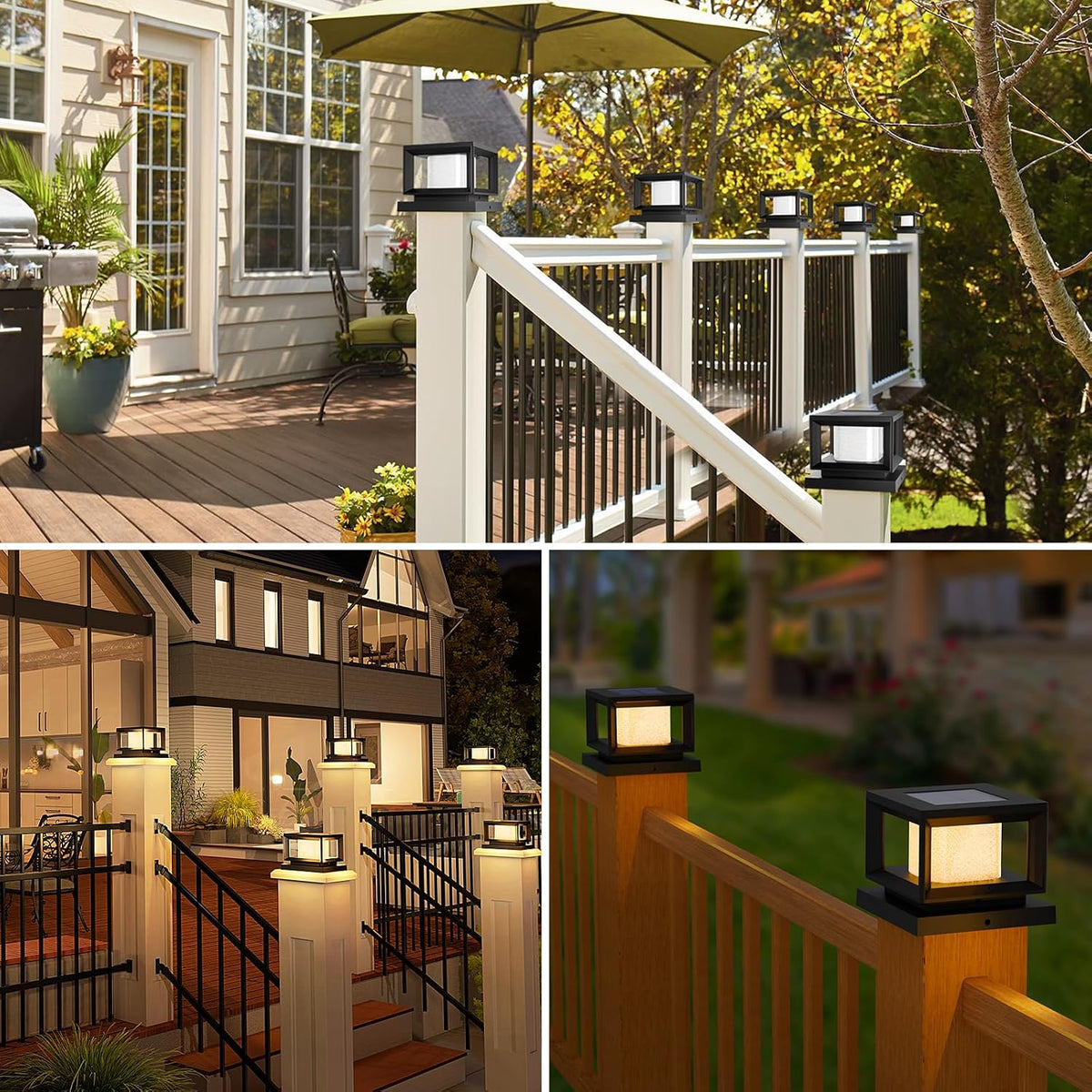 Mlambert 8 Pack Solar Post Lights, 4x4 6x6 Wooden Vinyl Fence Cap, Black