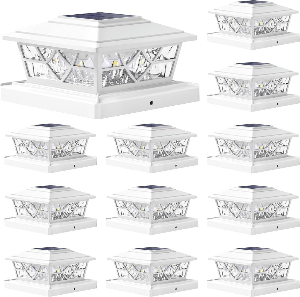 NIORSUN 4x4 Post Solar Lights,Solar Post Lights with 2 Modes, 12 Pack White