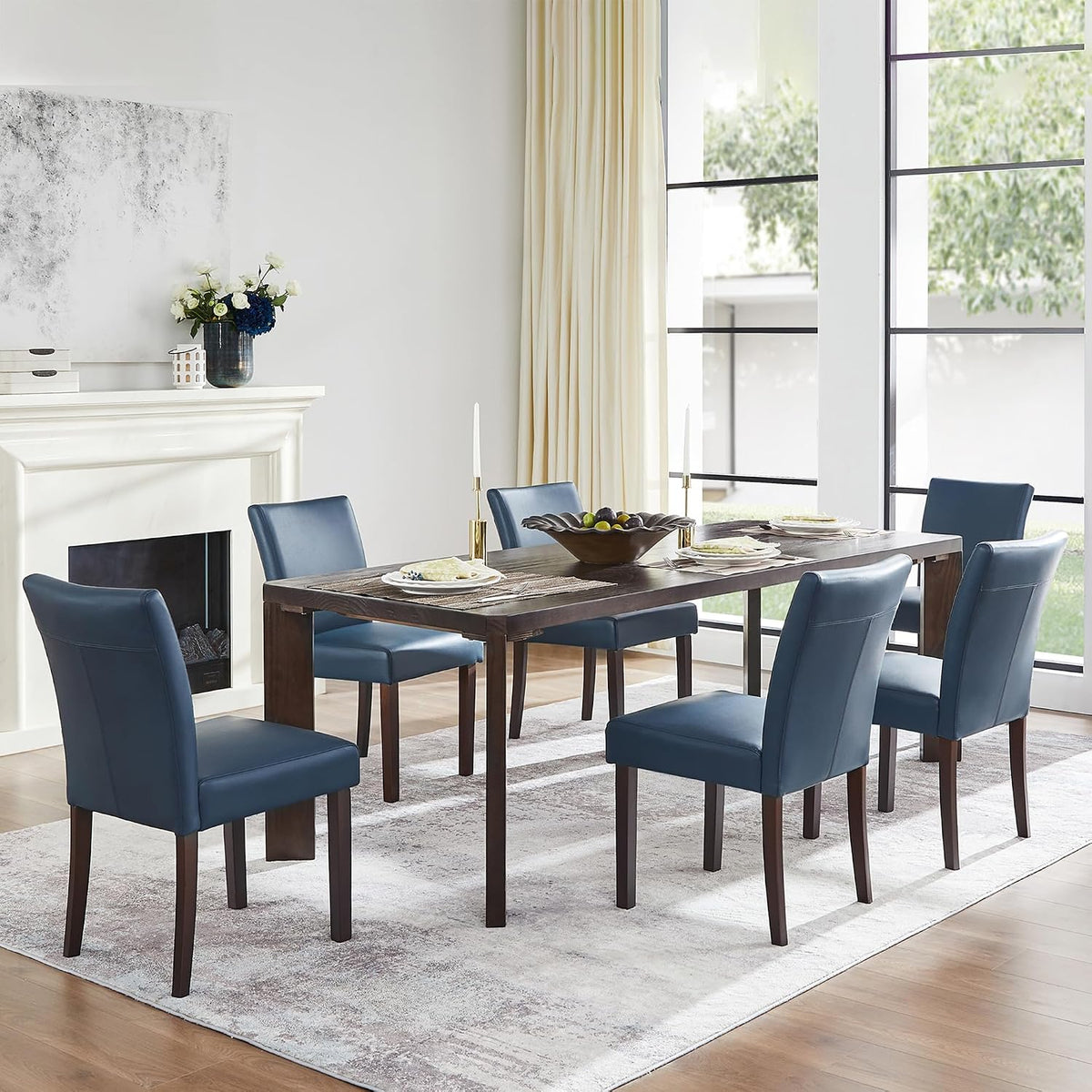 Watson & Whitely Upholstered Dining Chairs, Faux Leather, Set of 6, Blue