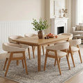 CIMOTA Modern Barrel Dining Chairs with Arms Set of 6, Upholstered Fabric Kitchen & Dining Room Chairs with Open Back/Solid Wooden Base, Comfy Side Chairs, Linen Beige