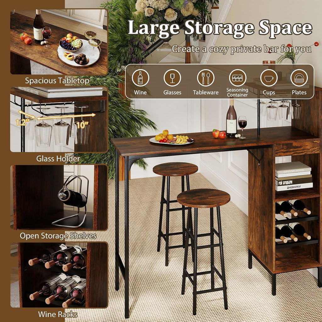 COSTWAY 3 Pieces Bar Table and Chair Set, Industrial Pub Table & Stools