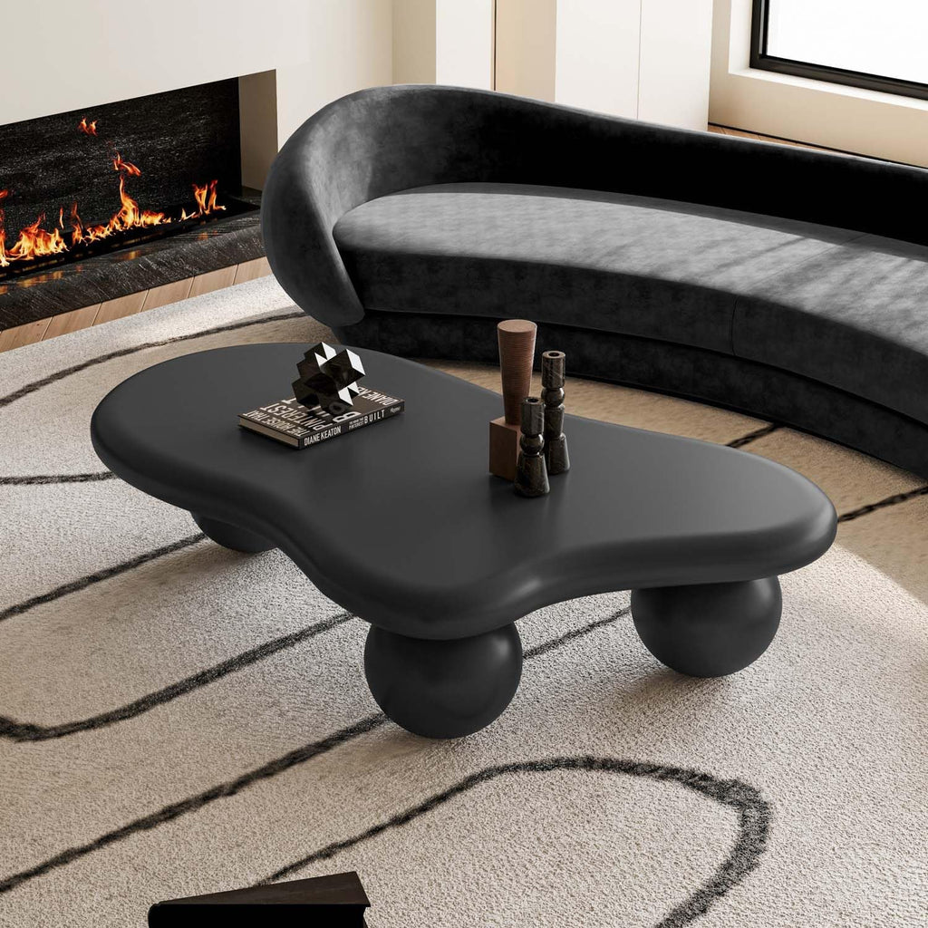 47" Modern Black Coffee Table Cloud Shape Low Center Table Cute Irregular