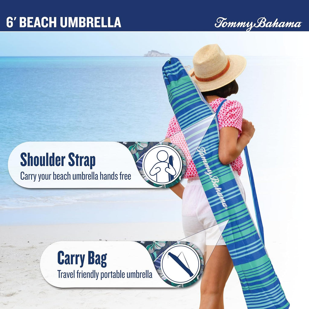 Tommy Bahama Tilt Beach Umbrella, 6 ft Canopy