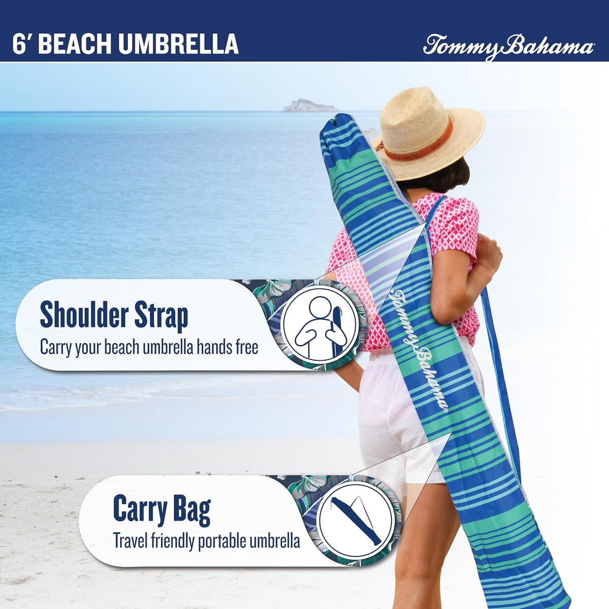 Tommy Bahama Tilt Beach Umbrella, 6 ft Canopy