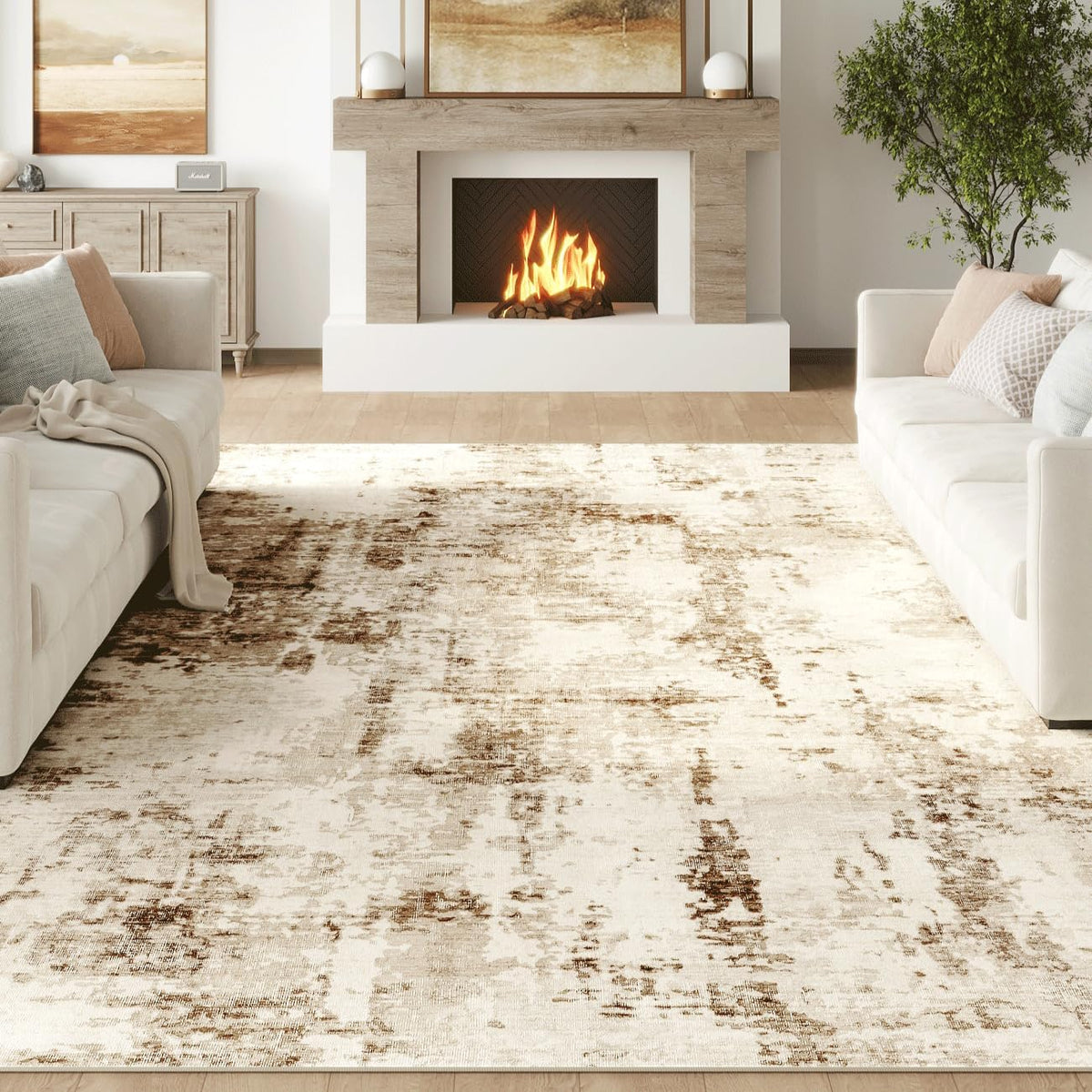 FMFUNCTEX 7x10 Washable Brown Beige Modern Abstract Living Room Area Rug