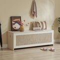 51.2" Storage Chest Large,Wooden Rattan Storage Bench.(White Cream)