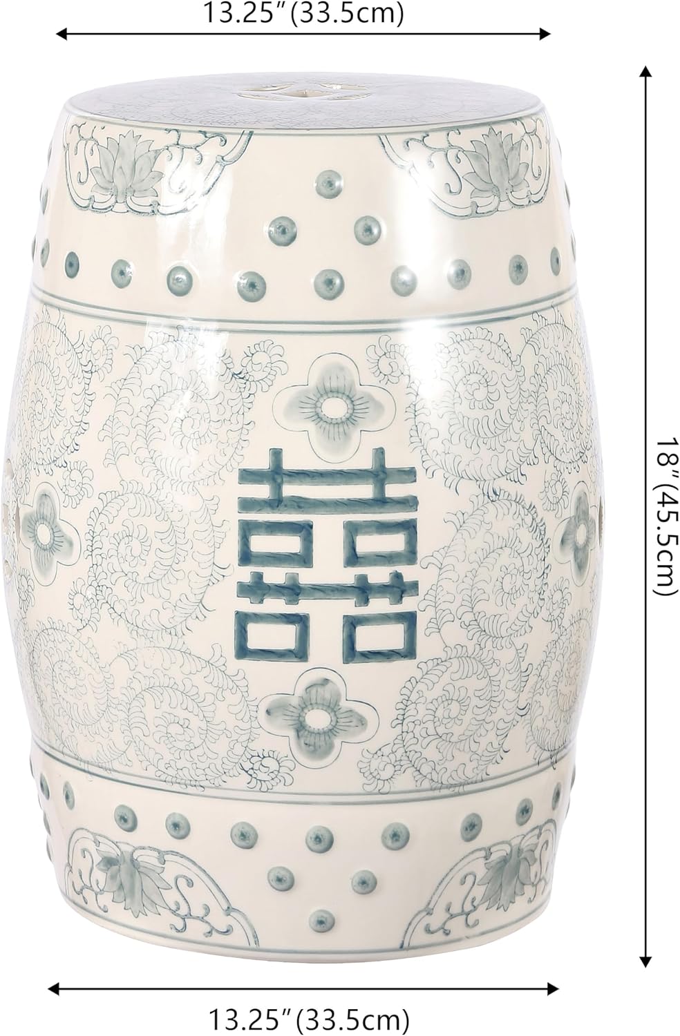 JONATHAN Y Double Happiness Ceramic Garden Stool 18" Table, Gray Blue/White