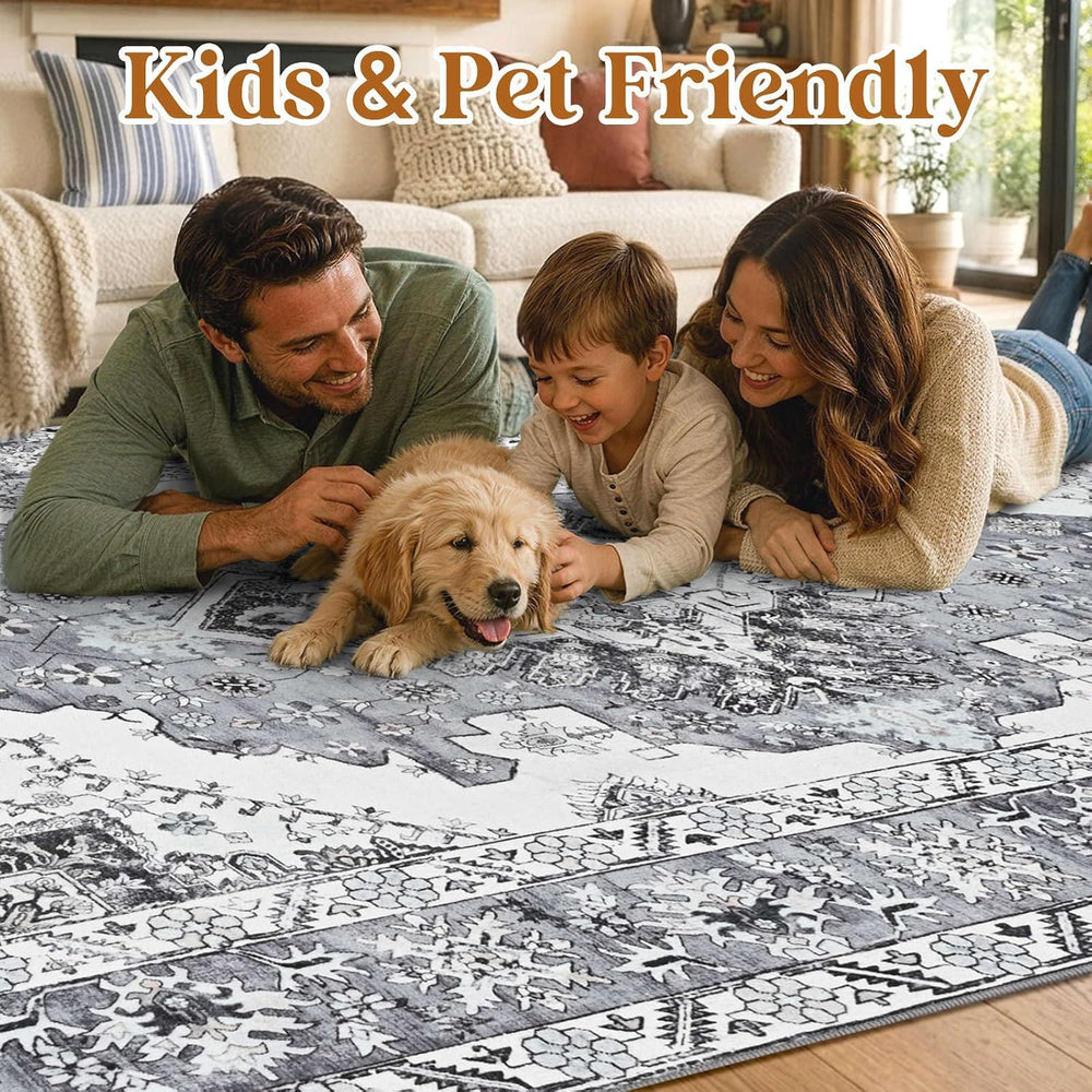 YOH 8x10 Ft Vintage Washable Area Rug for Living Bedroom (Grey)