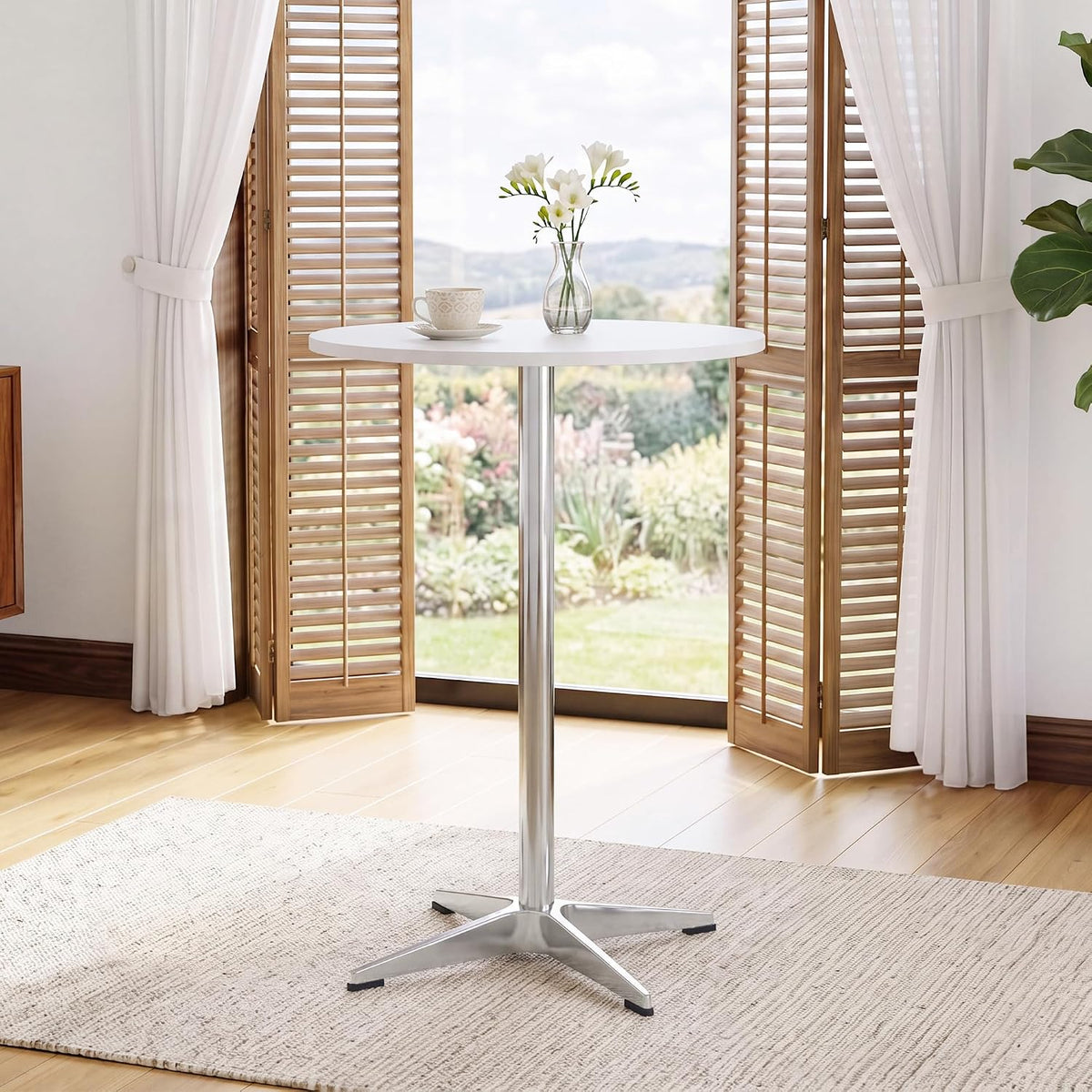 NOBPEINT Modern Round Pub Tables Bar Tables with Metal Cross Base, Wooden Cocktail Table with 39.4 Inches Height, White
