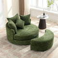 Merax 360° Swivel Barrel Chair with Half Moon Storage Ottoman, Oversized Leisure Round Single Sofa Large Chaise Lounge with 4 Pillows, Comfy Linen Upholstered Accent Arm Chairs for Living Room, Green