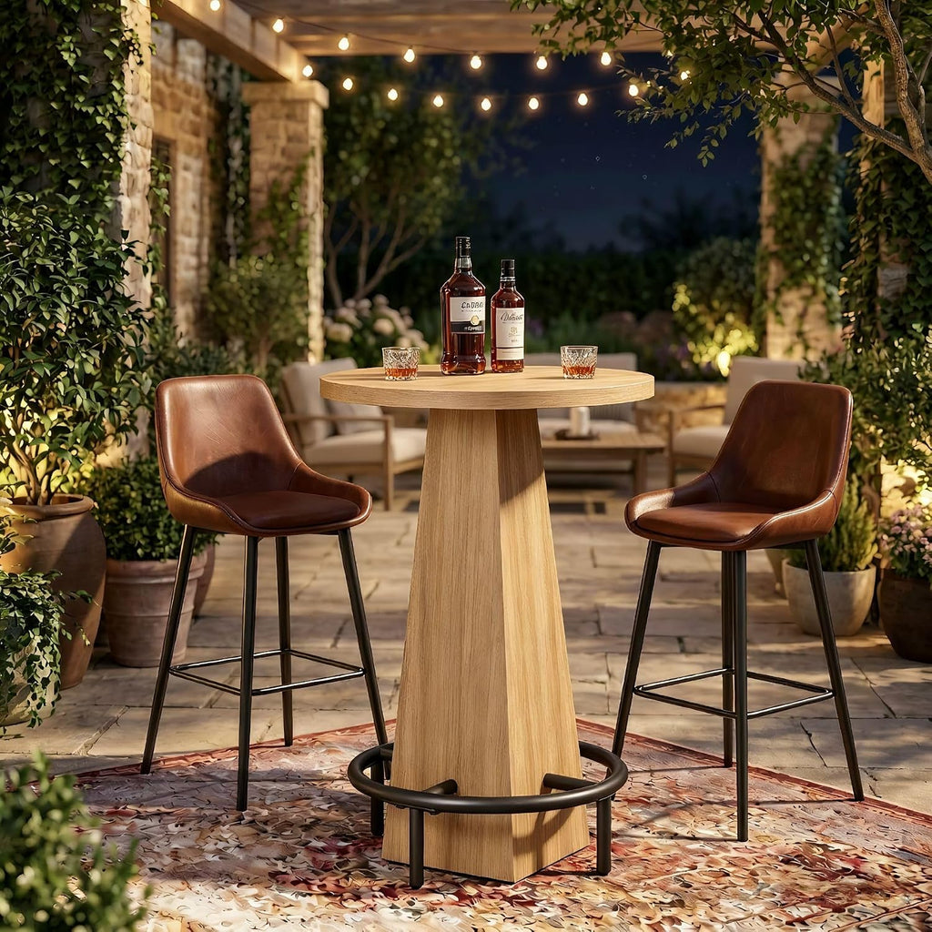 Tribesigns Set of 2 Round Bar Table, 37" High Pub Table with Metal Footrest