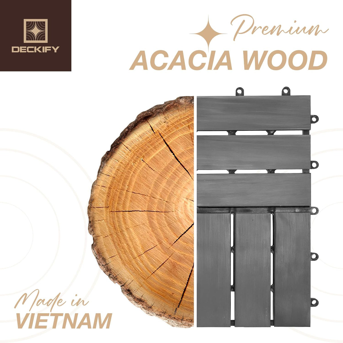 Acacia Interlocking Deck Tiles Outdoor Waterproof All Weather Grey Crossed
