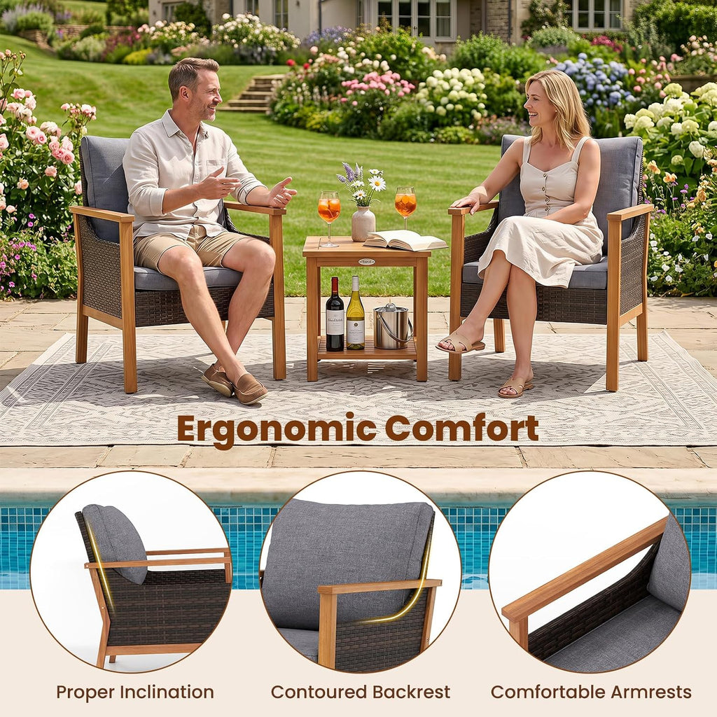 Tangkula 3 Pieces PE Wicker Patio Bistro Set (Gray)