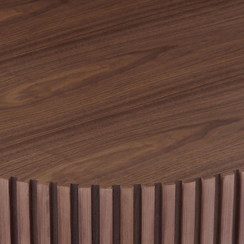 Round Coffee Table with Fluted Design, Walnut