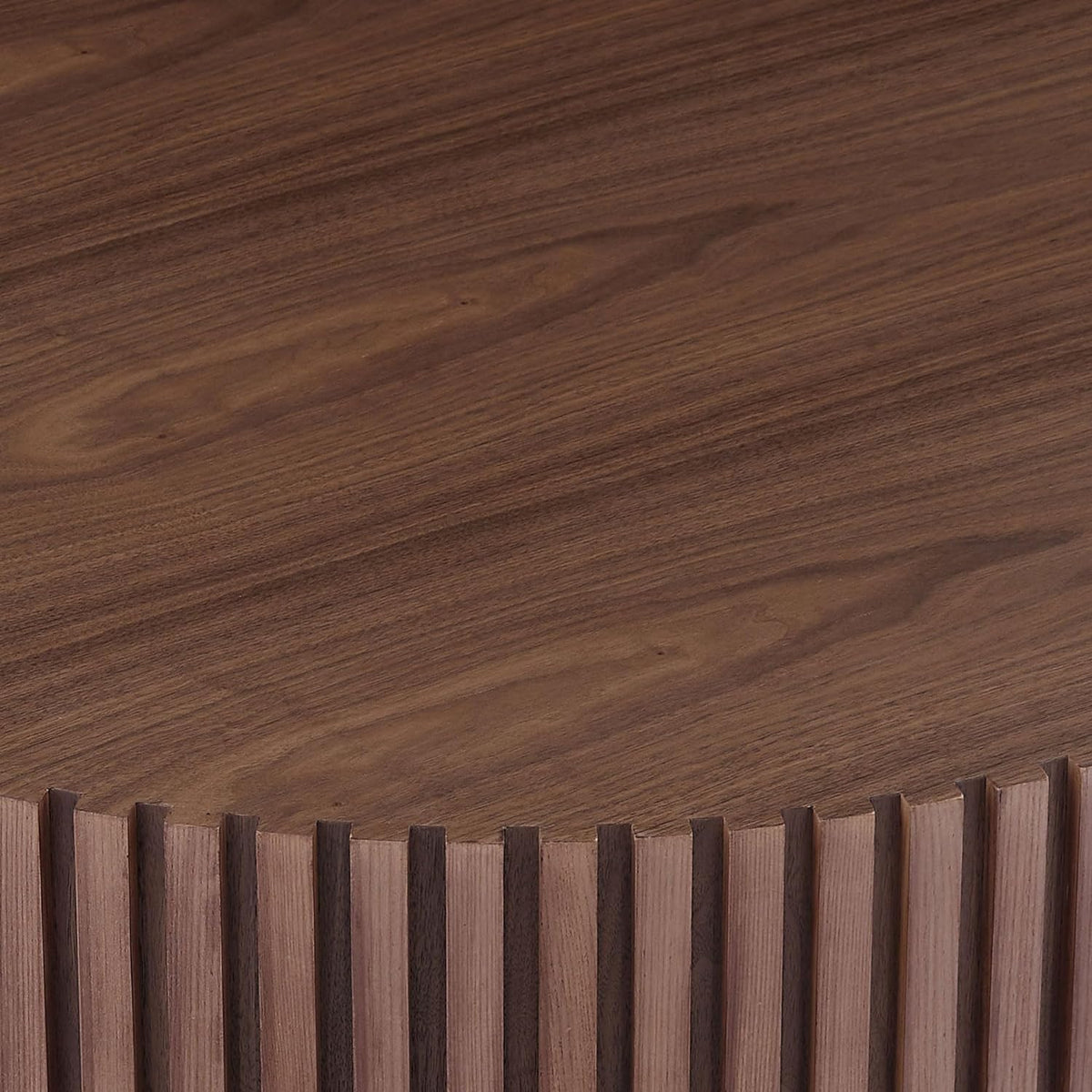 Round Coffee Table with Fluted Design, Walnut
