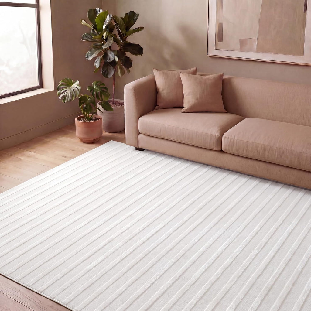 Revival Rugs Staves 8'x10' Area Rugs - Washable, Medium Pile, Modern, Cream