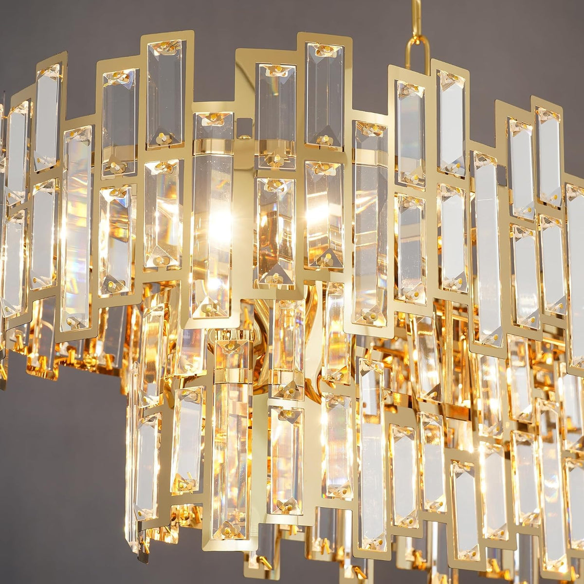 51 Inch Modern Large Crystal Chandelier Light Luxury Gold Rectangular Chandeliers for Dining Room Contemporary Oval Kitchen Island Bar Pendant Ceiling Lamp(Preinstalled K9 Crystals)