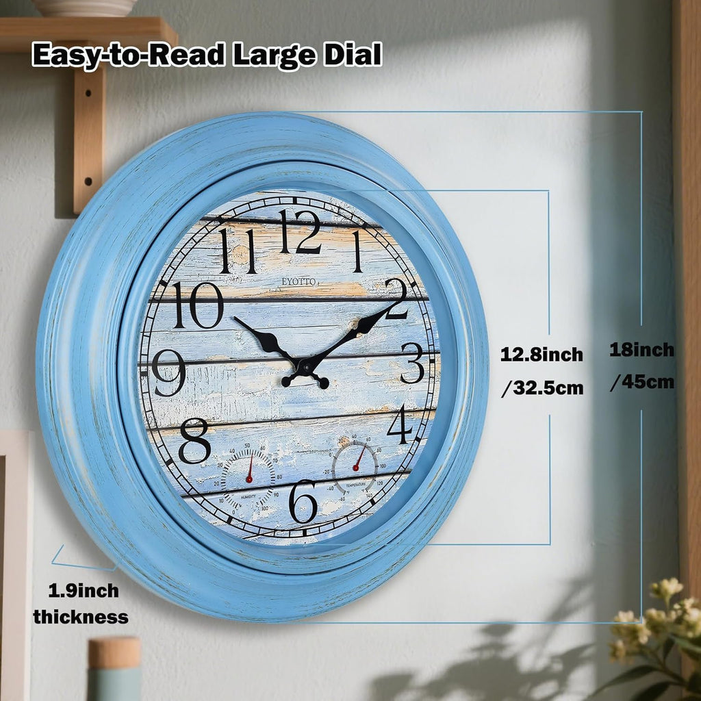 eYotto 18-Inch Outdoor Wall Clock with Waterproof Thermometer & Hygrometer