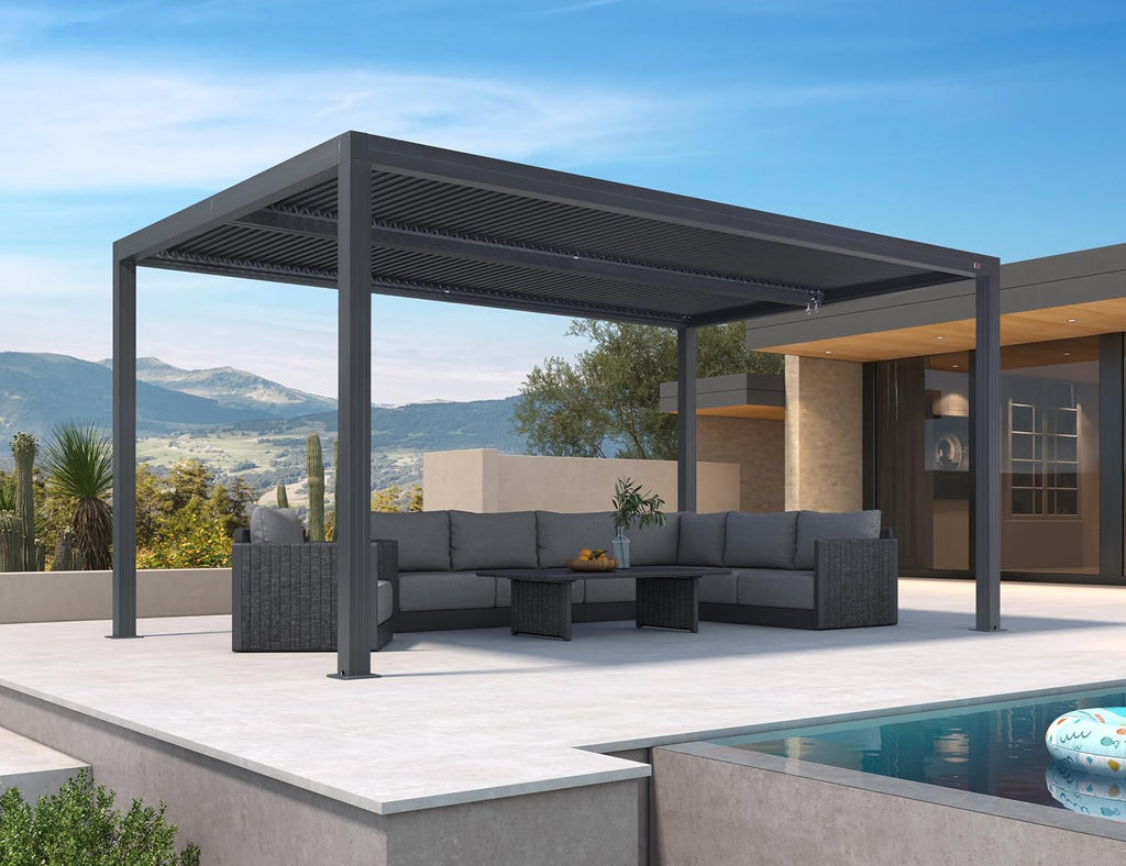 PURPLE LEAF Louvered Pergola 10' x 16' 94AS with Adjustable Louvers Gray