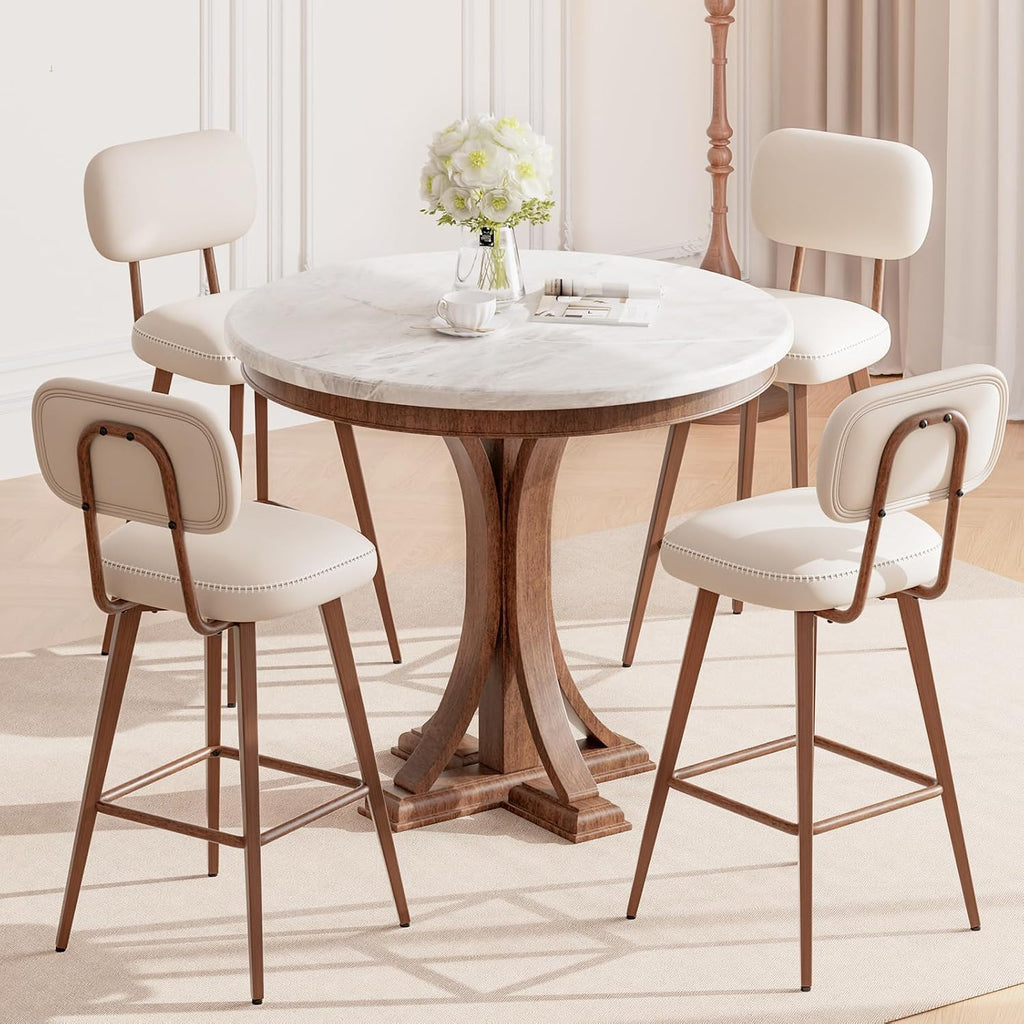 MALOL 26“ PU Leather Swivel Bar Stools Set of 3, Beige