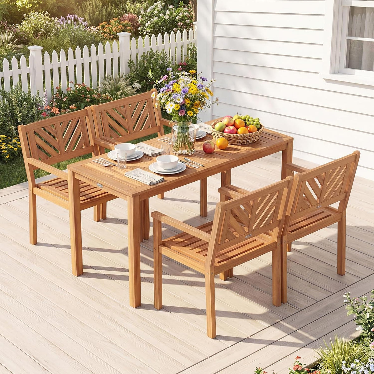 Tangkula Acacia Wood Patio Dining Chairs Set of 2