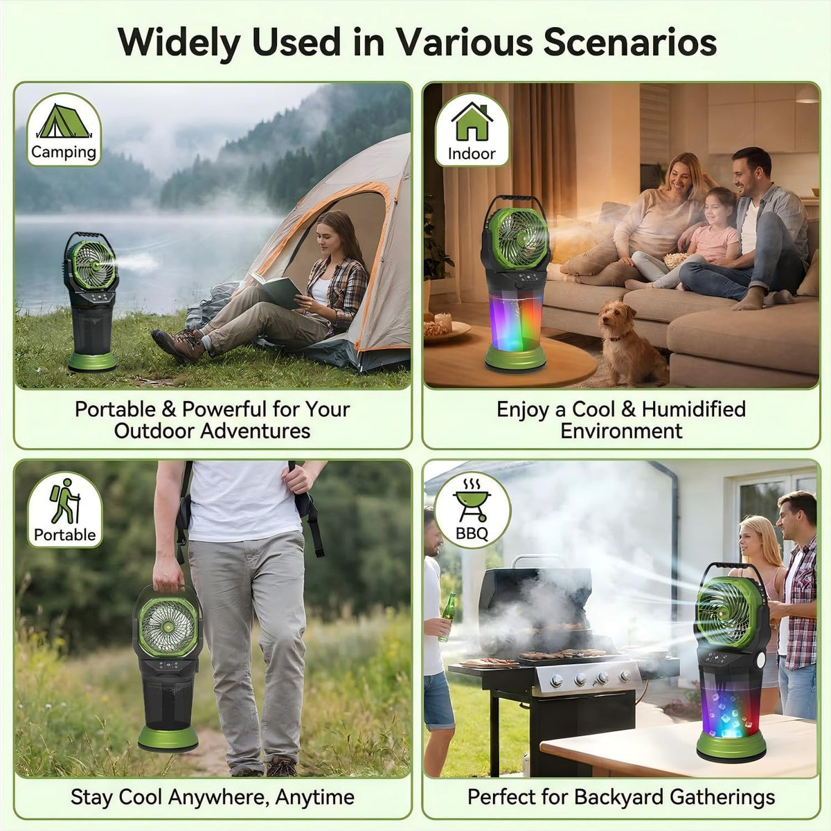 Portable Misting Fan with Remote, 2L Water Tank & 2 Spray Modes, 30000mAh Rechargeable Outdoor Cooling Fan, 4 Wind Speeds, 3 Timers, 120° Oscillation, RGB Lights & Flashlight for Camping Beach Patio