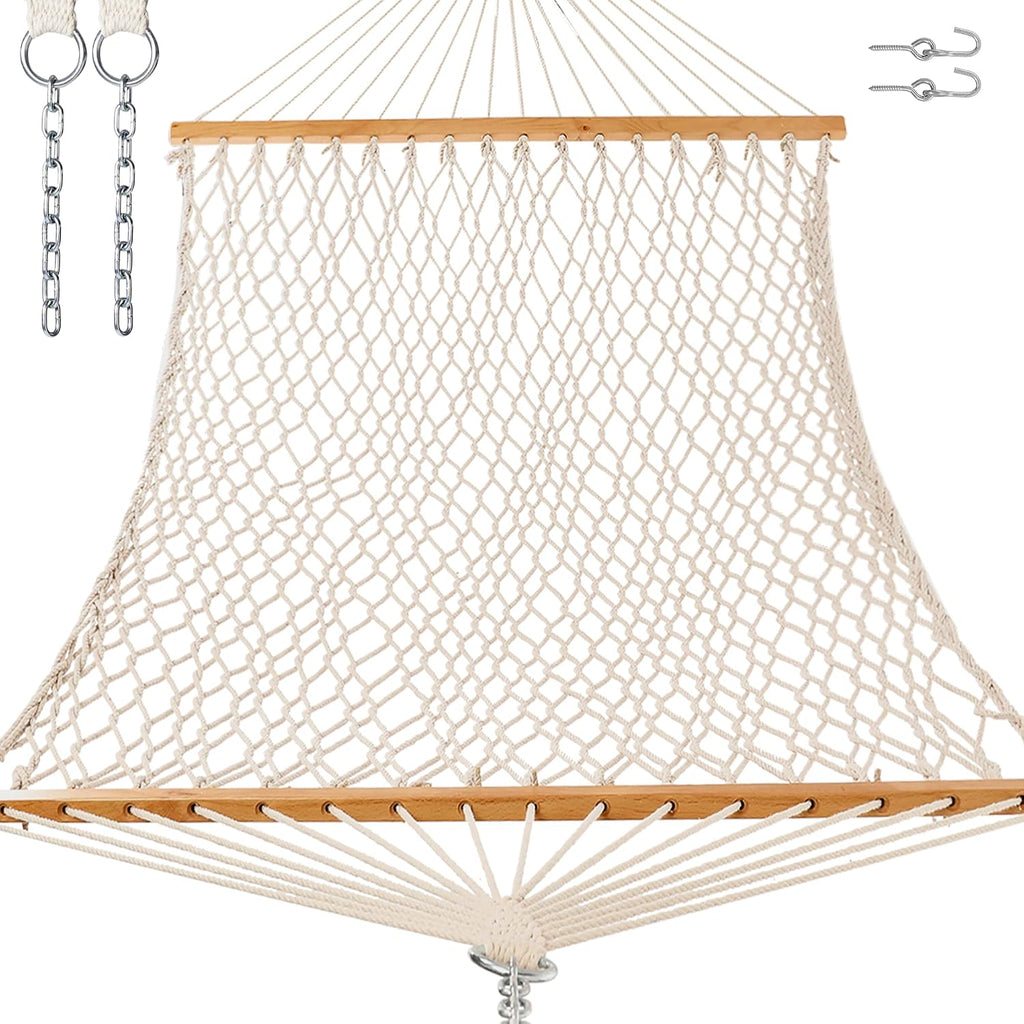 GAFETE Rope Hammock for Outside 2 Person, Handwoven (Natural Beige, Medium)