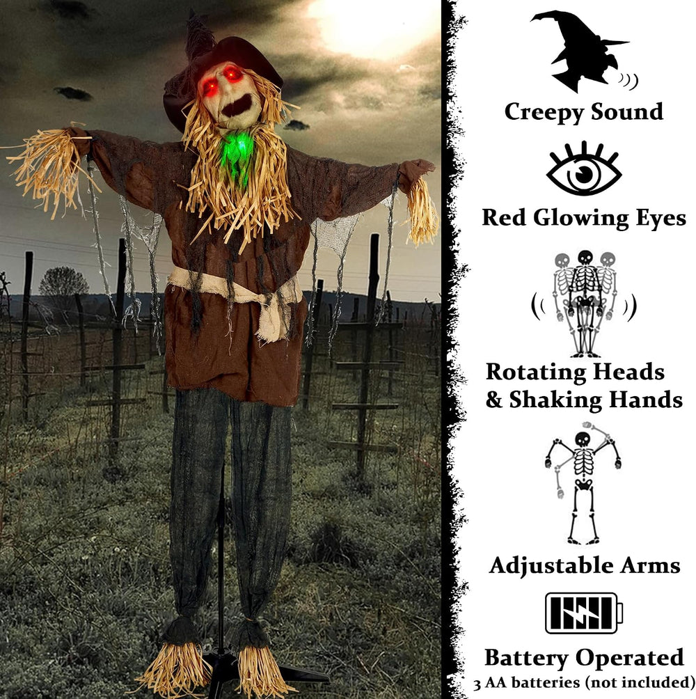ATDAWN 6FT Halloween Standing Scarecrow, Life-Size Animated Ghost Decor with ...