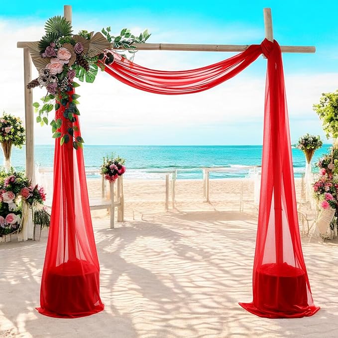 MDS Halloween Chiffon Draping Fabric - 2 Panel, 30" Wide x 30ft Long - Sheer Spooky Arbor & Canopy Drapery for Haunted House Backdrops, Party Ceilings, DIY Costumes & Themed Events - Red (Pack of 2)